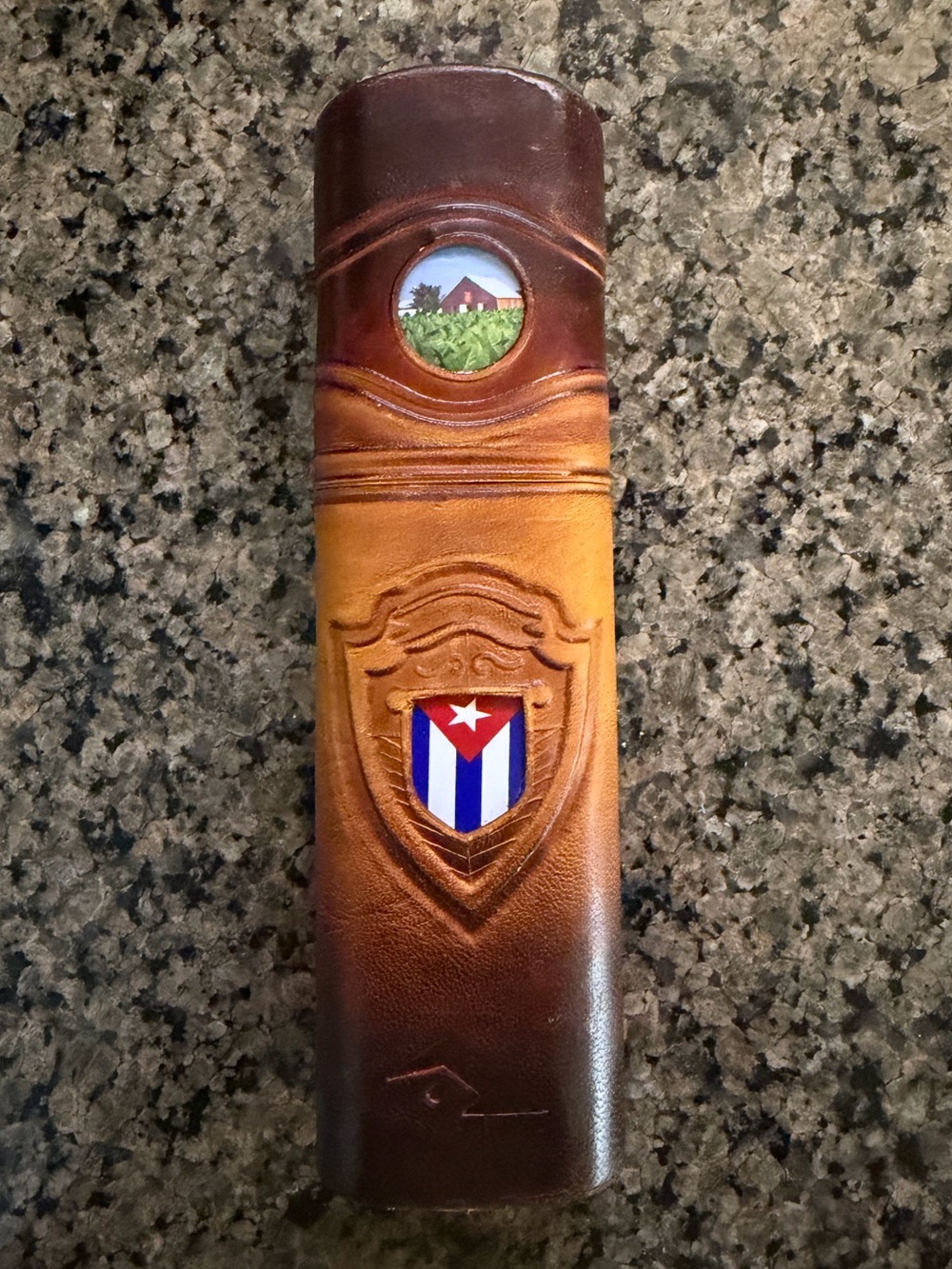Handcrafted Leather Cigar Case with Cuban Shield Accent from Cuba